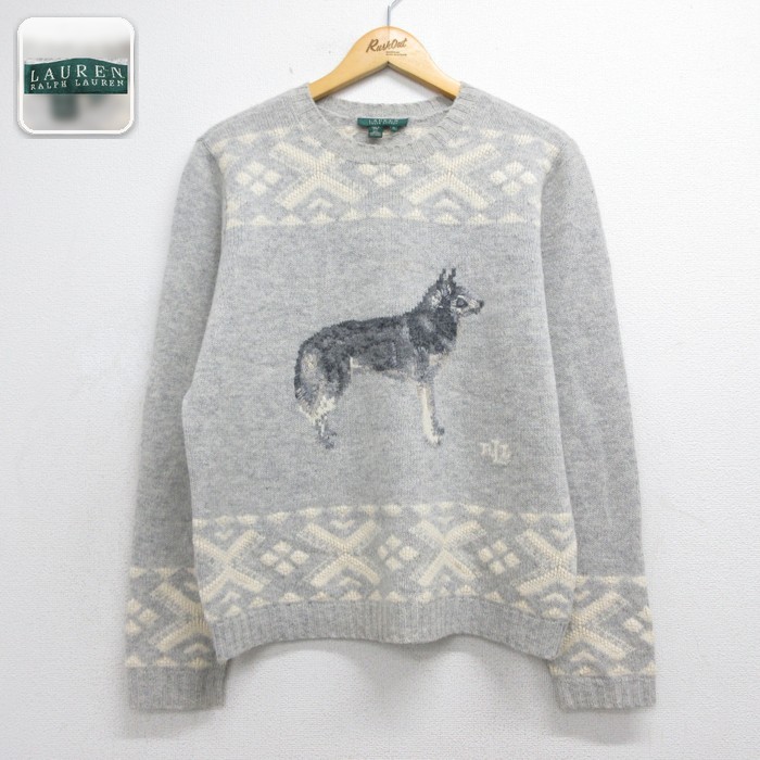 古着 ラルフローレン Ralph Lauren 長袖 ブランド ニット レディース セーター ラムウール ノルディック クルーネック グレー 霜降り【spe】 26sep29