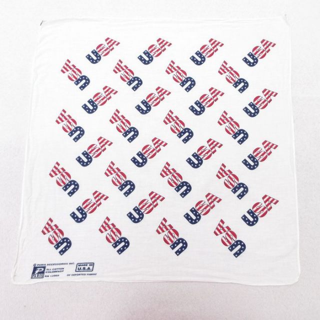 中古 パリス バンダナ 90年代 90s USAロゴ コットン USA製　白他 ホワイト 25feb13