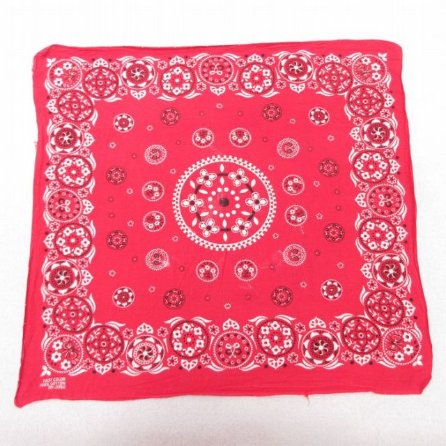 【20%OFF】中古 ビンテージ バンダナ 70年代 70s 花柄 コットン 赤他 レッド 25feb13