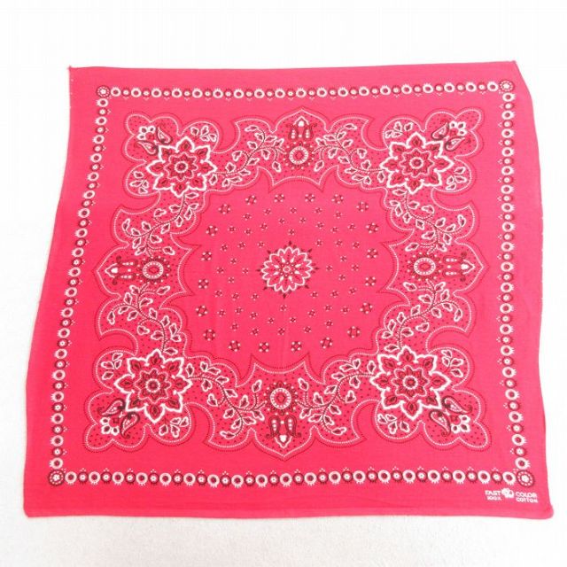 中古 ビンテージ バンダナ 70年代 70s ゾウマーク 花柄 コットン 赤 レッド 25feb13