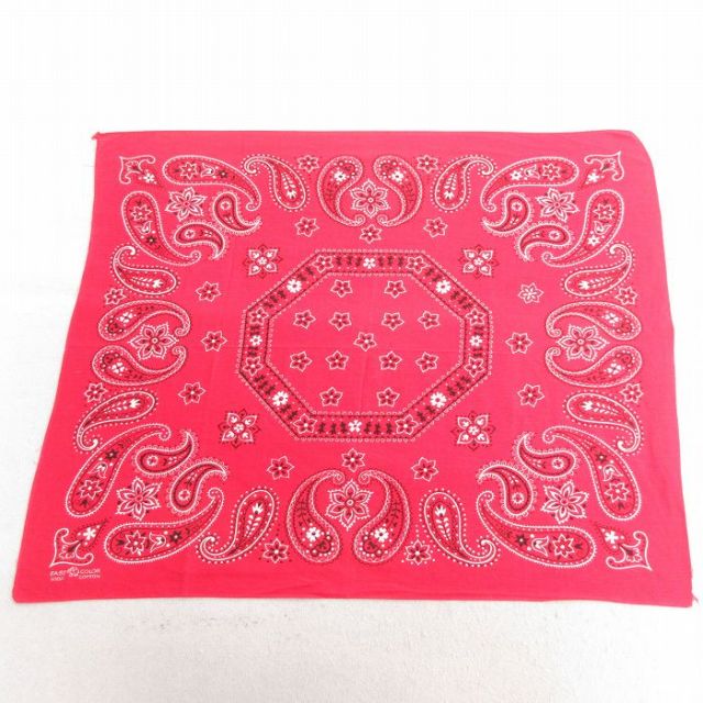 中古 ビンテージ バンダナ 70年代 70s ゾウマーク 花柄 ペイズリー柄 コットン 赤 レッド 25feb13