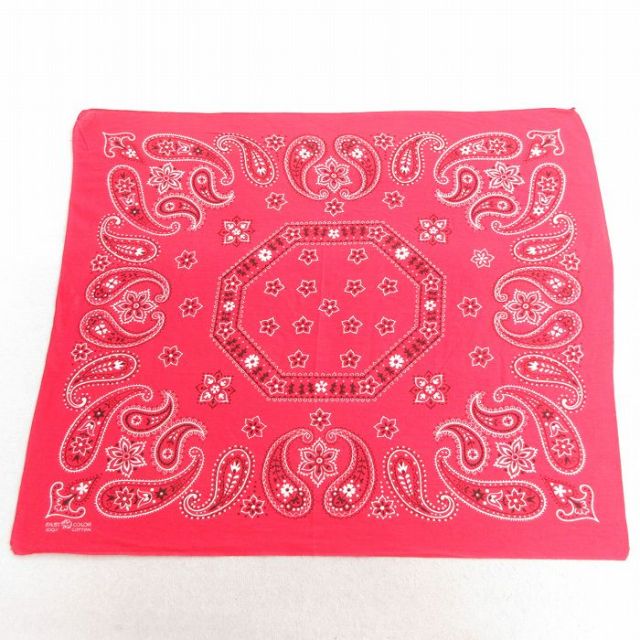 中古 ビンテージ バンダナ 70年代 70s 花柄 ペイズリー柄 コットン 赤 レッド 25feb13