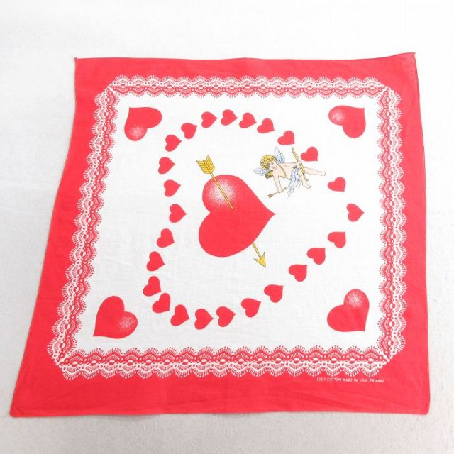 中古 バンダナ 80年代 80s ハート エンジェル コットン USA製 赤 レッド 25may10