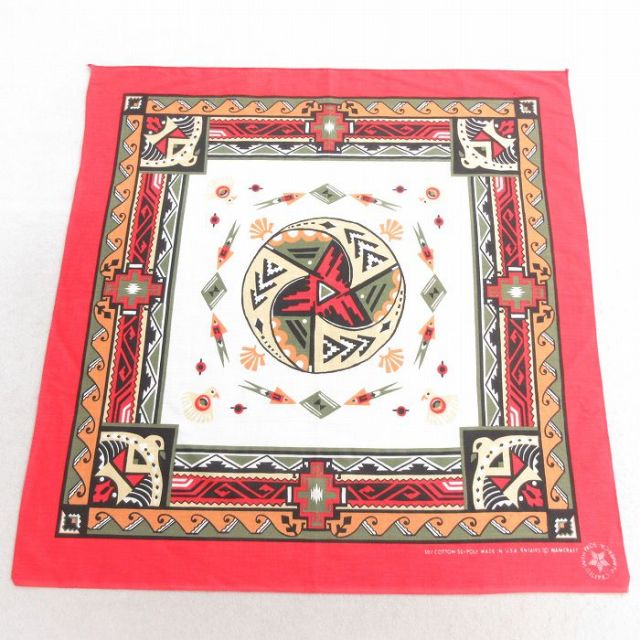 中古 バンダナ 90年代 90s ネイティブ柄 ラグ柄 USA製 赤他 レッド 25may10