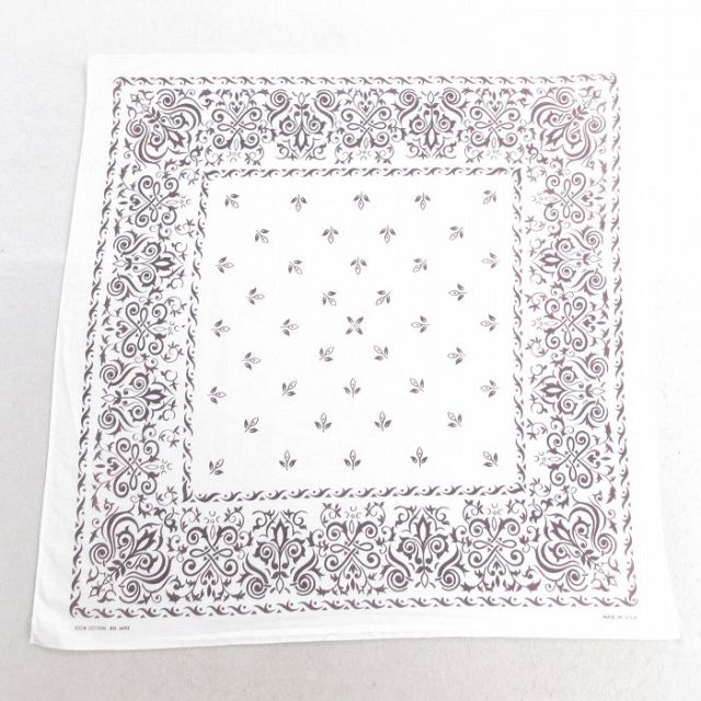 中古 ビンテージ バンダナ 70年代 70s 花柄 コットン USA製 白 ホワイト 25may10