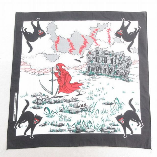 中古 バンダナ 80年代 80s 死神 スカル USA製 白 ホワイト 【spe】 25may10
