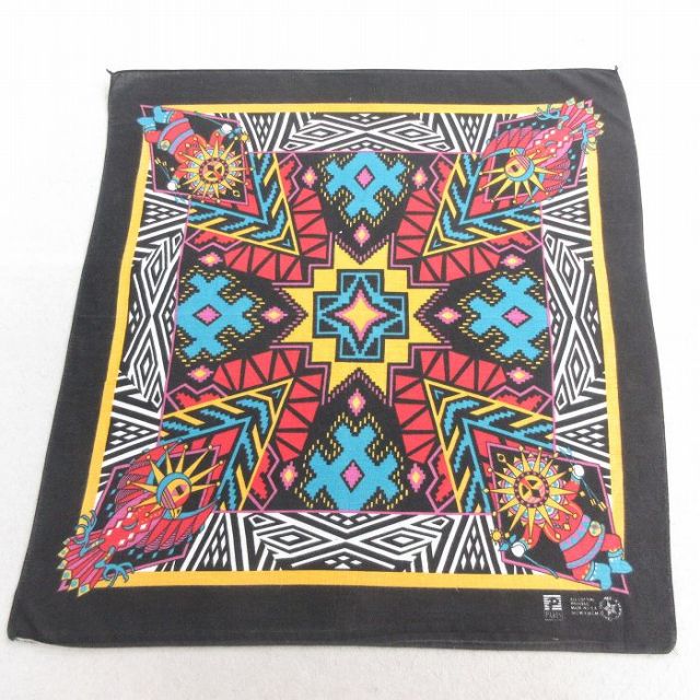 中古 パリス バンダナ 90年代 90s ネイティブ柄 ラグ柄 コットン USA製 黒 ブラック 25may10