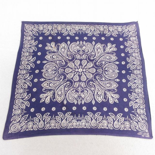 中古 ビンテージ バンダナ 70年代 70s 花柄 ペイズリー柄 コットン 紺 ネイビー 25may10