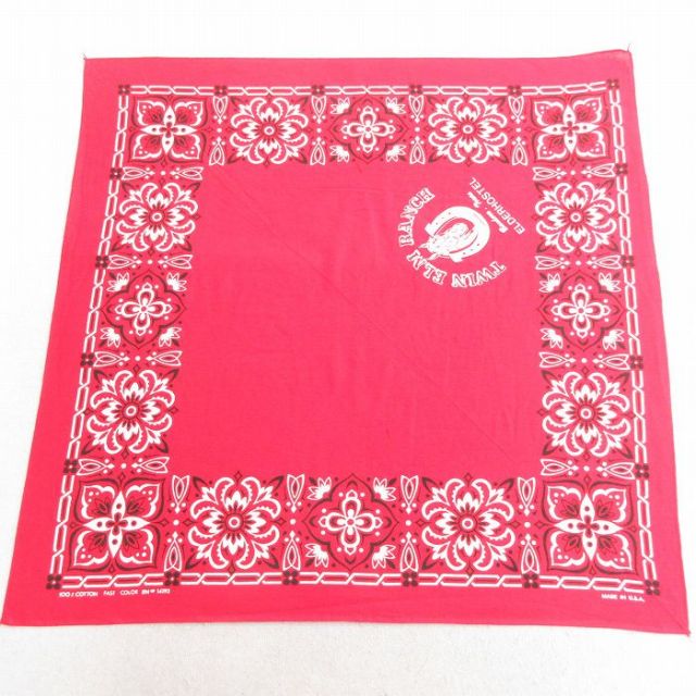 中古 ビンテージ バンダナ 70年代 70s 花柄 馬 コットン USA製 赤 レッド 25may10