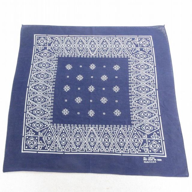 中古 ビンテージ バンダナ 70年代 70s 花柄 コットン USA製 紺 ネイビー 25may12