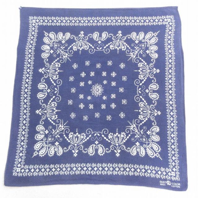 中古 ビンテージ バンダナ 60年代 60s ゾウマーク 花柄 コットン 紺 ネイビー 25may12