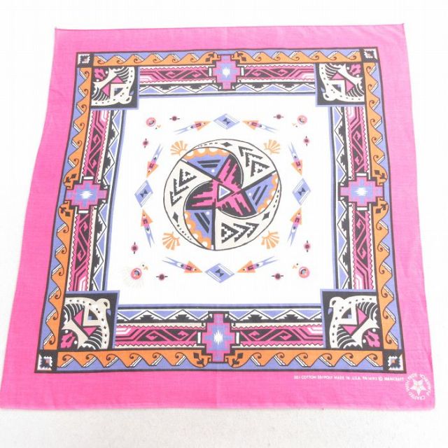 中古 バンダナ 90年代 90s ネイティブ柄 ラグ柄 USA製 紫 パープル 25may12