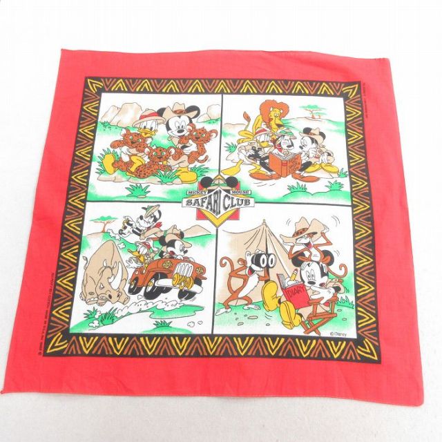 【20%OFF】中古 バンダナ 80年代 80s ディズニー DISNEY ミッキー MICKEY MOUSE ドナルド USA製 赤 レッド 25may12