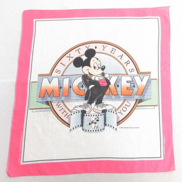 【50%OFF】中古 バンダナ 80年代 80s ディズニー DISNEY ミッキー MICKEY MOUSE USA製 ピンク他 25jun27