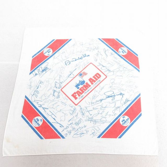中古 ロック バンド バンダナ 80年代 80s ファームエイド ボンジョビ ビーチボーイズ 白 ホワイト 25jun27