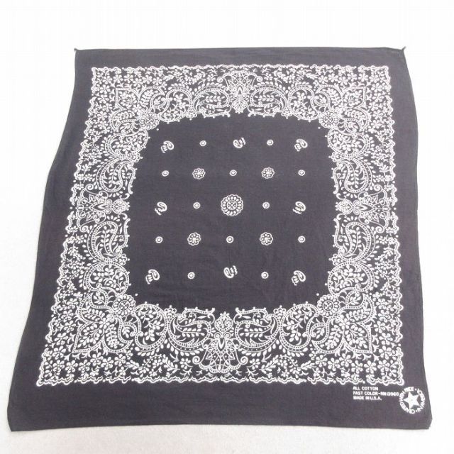 中古 バンダナ 90年代 90s 花柄 ペイズリー柄 コットン USA製 黒 ブラック 25jun27