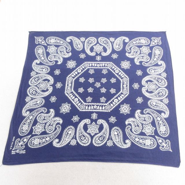 中古 ビンテージ バンダナ 70年代 70s 花柄 ペイズリー柄 コットン USA製 紺 ネイビー 25jun27
