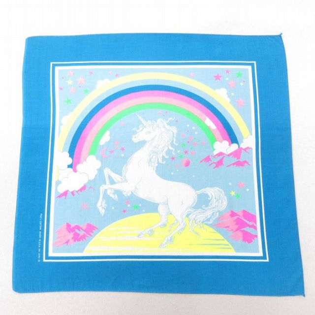 中古 バンダナ 80年代 80s ユニコーン USA製 青 ブルー 25jun27