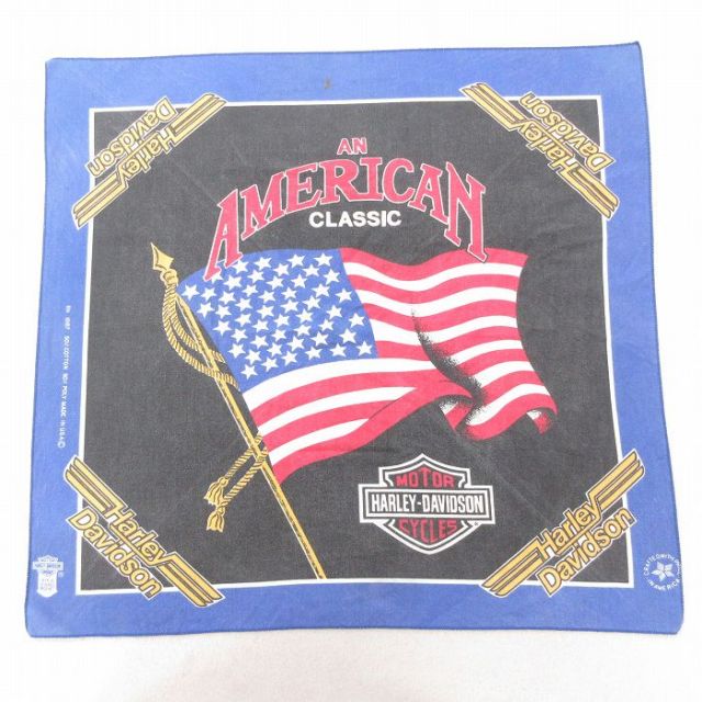 中古 ハーレーダビッドソン Harley Davidson バンダナ 80年代 80s 星条旗 USA製 青 ブルー 【spe】 25jun27