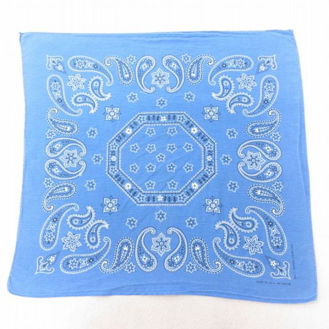 中古 ビンテージ バンダナ 70年代 70s 花柄 ペイズリー柄 コットン USA製 薄紺 ネイビー 25jun27