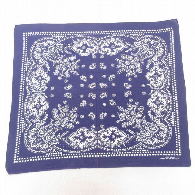中古 ビンテージ バンダナ 70年代 70s 花柄 ペイズリー柄 コットン 紺 ネイビー ドット 25jun27