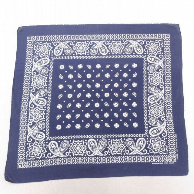 中古 ビンテージ バンダナ 60年代 60s ギャラ入り TOWER 花柄 ペイズリー柄 コットン 紺 ネイビー ドット 25jun27