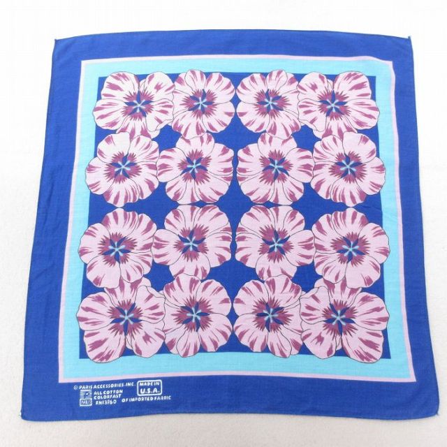 中古 パリス バンダナ 90年代 90s 花柄 コットン USA製 青 ブルー 25jun27