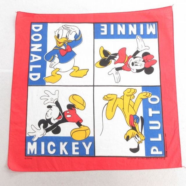 【50%OFF】中古 バンダナ 80年代 80s ディズニー DISNEY ミッキー MICKEY MOUSE ドナルド USA製 赤 レッド 25jun27