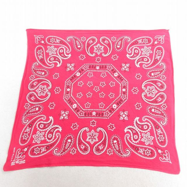 中古 ビンテージ バンダナ 70年代 70s ゾウマーク 花柄 ペイズリー柄 コットン USA製 赤 レッド 25jun27