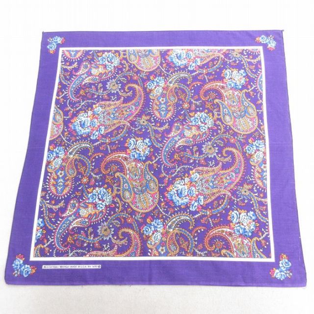 古着通販 中古 バンダナ 90年代 90s 花柄 ペイズリー柄 USA製 紫