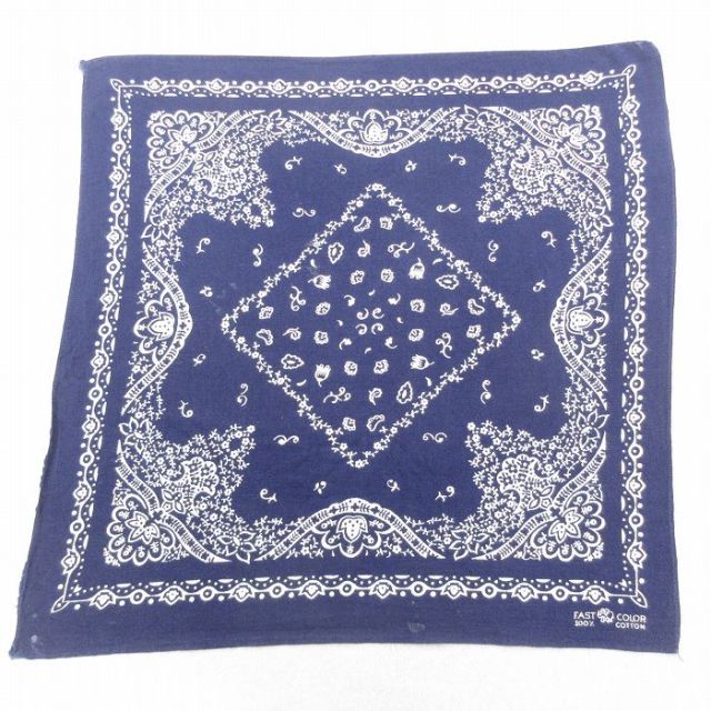 中古 ビンテージ バンダナ 60年代 60s ゾウマーク 花柄 コットン 紺 ネイビー 25jul28