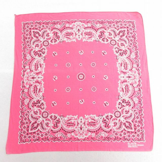 中古 ビンテージ バンダナ 70年代 70s 花 コットン USA製 ピンク 26mar18