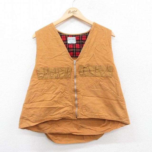 XL★古着 ハンティング ベスト メンズ 80年代 80s ダック地 薄茶 ブラウン 25jan06 中古 アウター