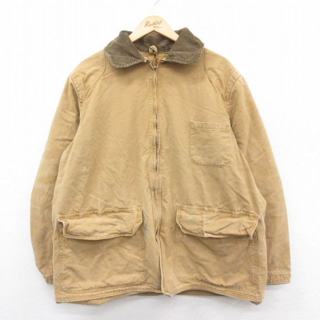 XL★古着 長袖 ビンテージ ハンティング ジャケット メンズ 70年代 70s 襟コーデュロイ ダック地 大きいサイズ 茶 ブラウン 【spe】 25jan06 中古 アウター