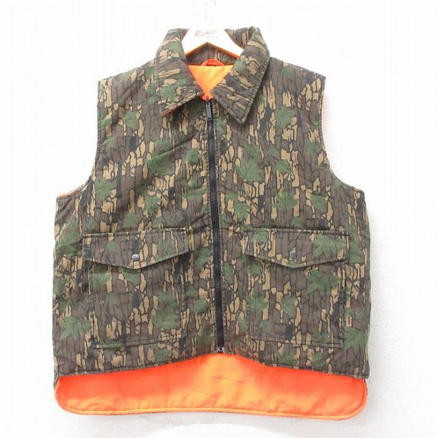 【50%OFF】XL★古着 ハンティング ベスト メンズ 90年代 90s TREBARK リバーシブル 茶他 ブラウン 迷彩 25jan31 中古 アウター