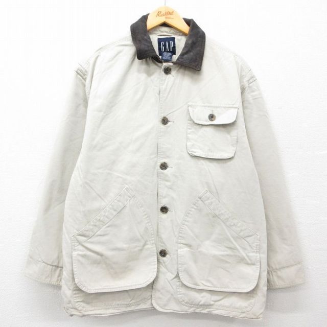 【50%OFF】XL★古着 ギャップ GAP 長袖 カバーオール メンズ 00年代 00s ダック地 大きいサイズ コットン 襟レザー ベージュ カーキ 内側キルティング 【spe】 25feb05 中古 アウター