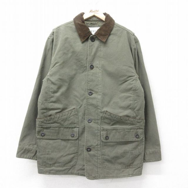 L★古着 オービス ORVIS 長袖 カバーオール メンズ 00年代 00s 襟コーデュロイ コットン 緑系 グリーン 内側キルティング 【spe】 25feb12 中古 アウター