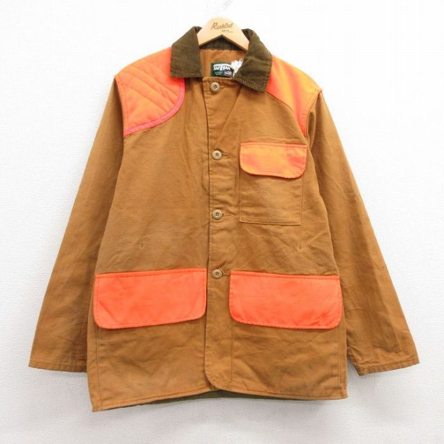 L★古着 SAFTBAK 長袖 ハンティング ジャケット メンズ 90年代 90s ダック地 コットン 襟コーデュロイ USA製 ベージュ カーキ 25feb25 中古 アウター