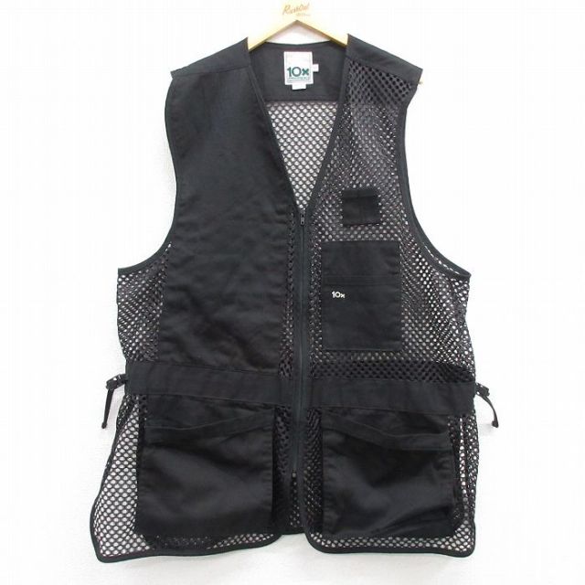 XL★古着 10X フィッシング ベスト メンズ 90年代 90s ロング丈 USA製 黒 ブラック 25mar06 中古 アウター