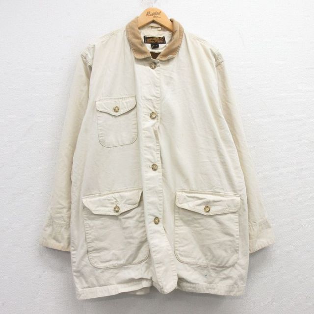 【50%OFF】XL★古着 エディーバウアー 長袖 カバーオール メンズ 90年代 90s 大きいサイズ コットン 襟コーデュロイ 薄ベージュ カーキ 25mar06 中古 アウター