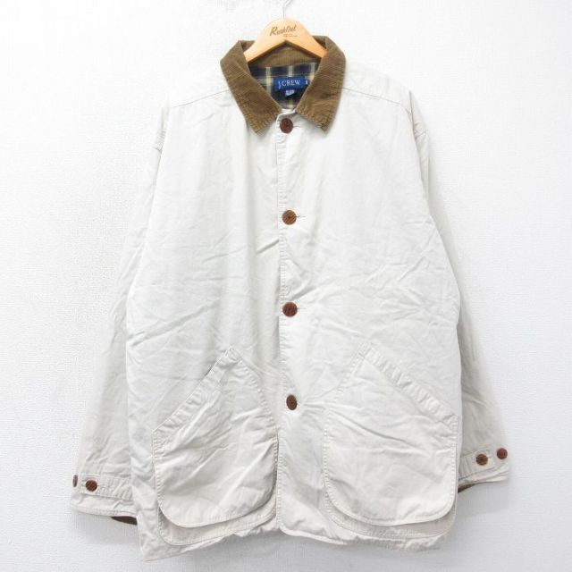 XL★古着 ジェイクルー J.CREW 長袖 カバーオール メンズ 00年代 00s 襟コーデュロイ 大きいサイズ ロング丈 コットン 薄ベージュ カーキ 内側フランネル 25mar06 中古 アウター