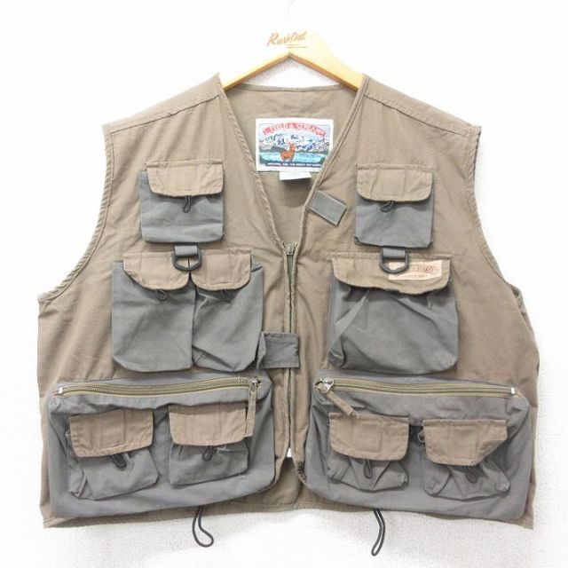 【50%OFF】XL★古着 フィッシング ベスト メンズ 90年代 90s 濃ベージュ他 カーキ 25mar06 中古 アウター