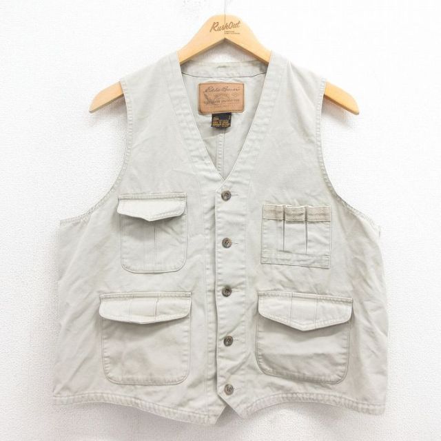【20%OFF】M★古着 エディーバウアー ハンティング ベスト メンズ 00年代 00s コットン 薄ベージュ カーキ 25aug12 中古 アウター