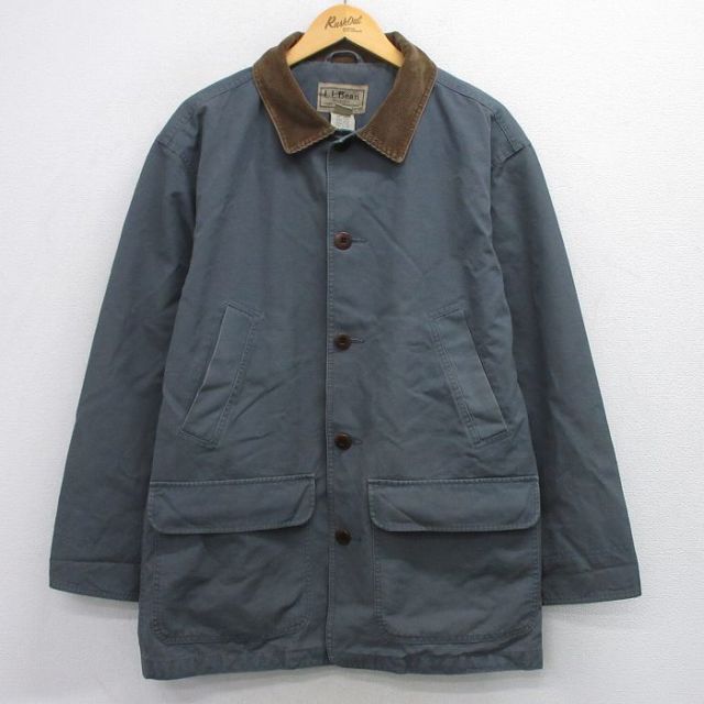 XL★古着 エルエルビーン LLBEAN 長袖 カバーオール メンズ 00年代 00s 襟コーデュロイ ダック地 コットン 濃グレー 25sep24 中古 アウター