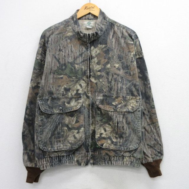 XL★古着 長袖 ハンティング ジャケット メンズ 90年代 90s モッシーオーク 内側キルティング コットン USA製 黒他 ブラック 迷彩 25sep24 中古 アウター