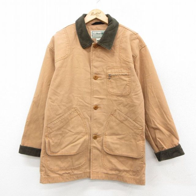 L★古着 エルエルビーン LLBEAN 長袖 カバーオール メンズ 00年代 00s ダック地 襟コーデュロイ コットン ベージュ カーキ 25oct01 中古 アウター