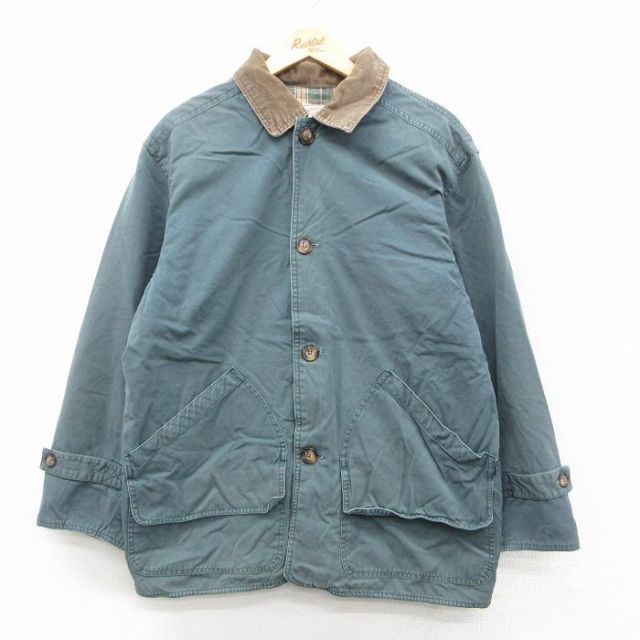 XL★古着 アメリカンイーグル American Eagle 長袖 カバーオール メンズ 90年代 90s 襟コーデュロイ コットン 緑系 グリーン 内側フランネル 25oct01 中古 アウター