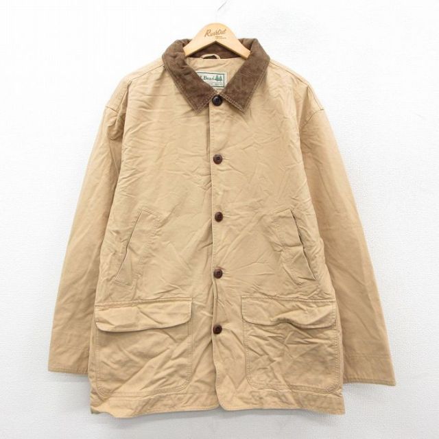 【20%OFF】XL★古着 エルエルビーン LLBEAN 長袖 カバーオール メンズ 00年代 00s ロング丈 襟コーデュロイ コットン ベージュ カーキ 25oct01 中古 アウター