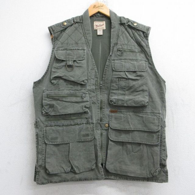 XL★古着 ウールリッチ WOOLRICH ハンティング ベスト メンズ コットン 濃緑 グリーン 内側メッシュ 【spe】 25oct15 中古 アウター