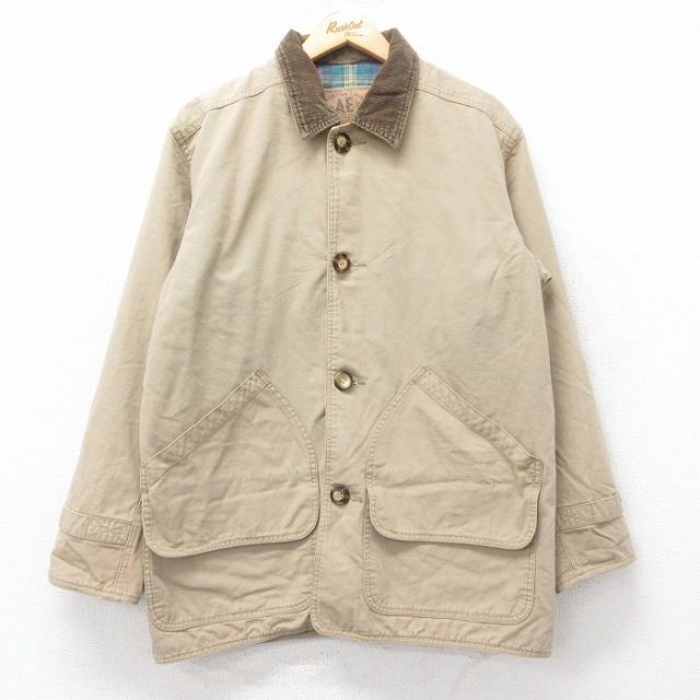 L★古着 アメリカンイーグル American Eagle 長袖 カバーオール メンズ 90年代 90s 襟コーデュロイ コットン ベージュ他 カーキ 内側フランネル 25oct22 中古 アウター